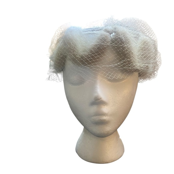 Vintage White Mink Fur Star Crown Big Bow Hat Mauve Satin Bow - Picture 12 of 13